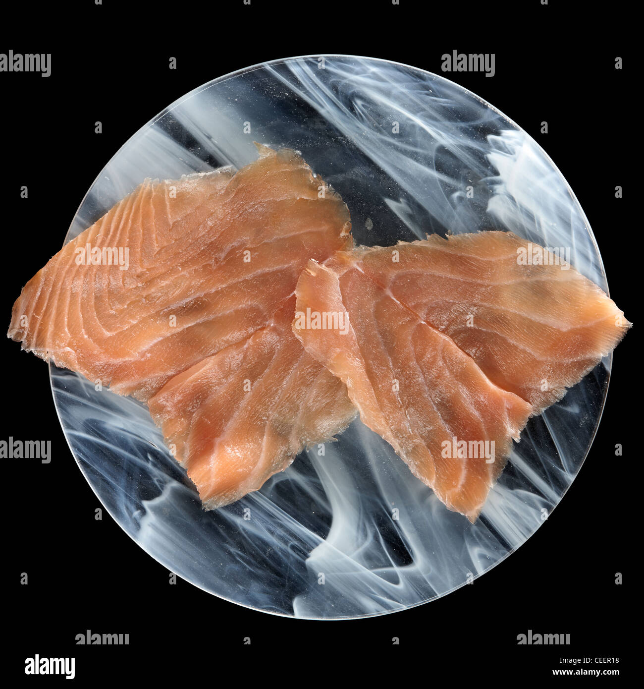 Salmone affumicato piastre di overhead Foto Stock