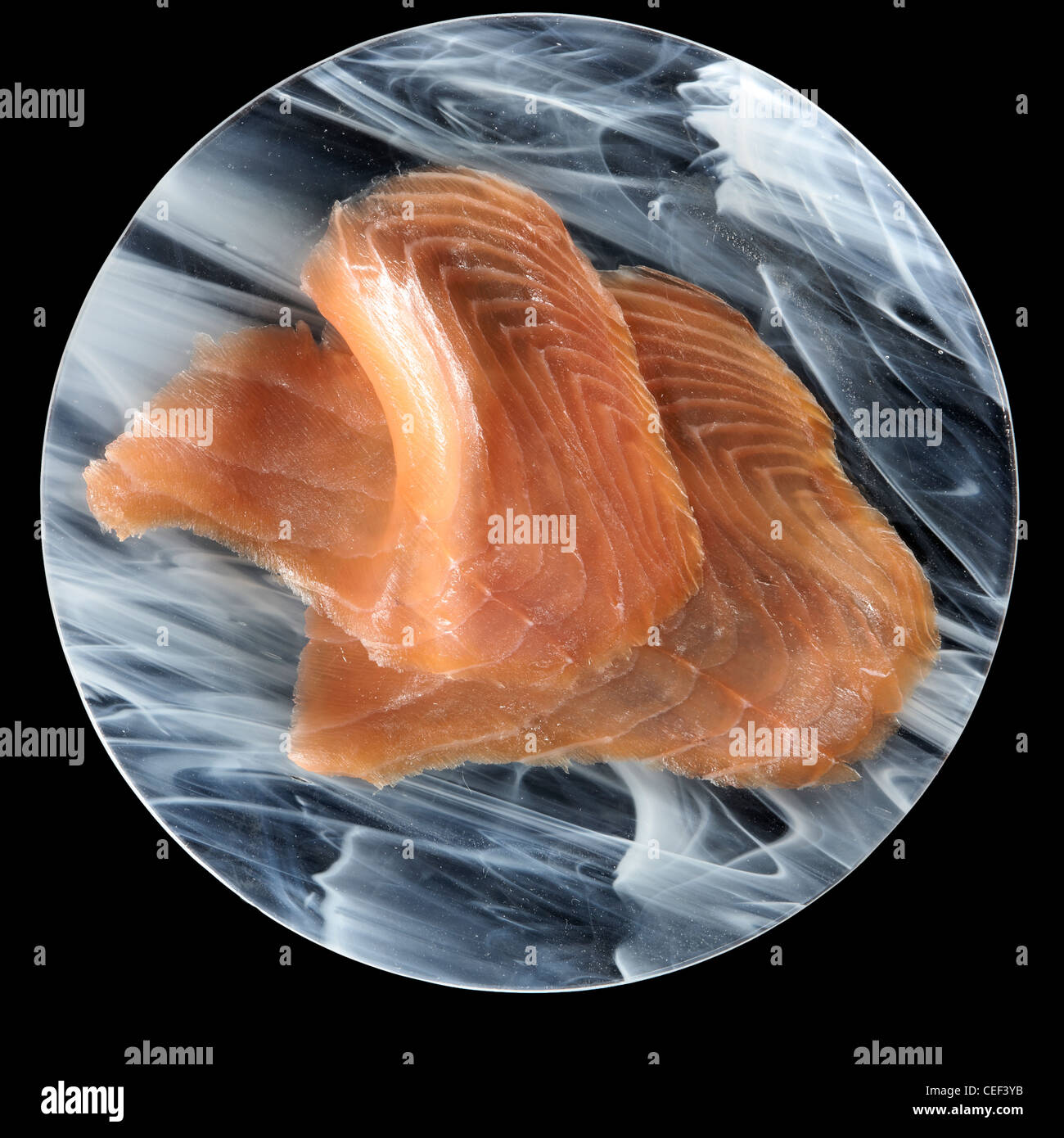 Salmone affumicato piastre di overhead Foto Stock