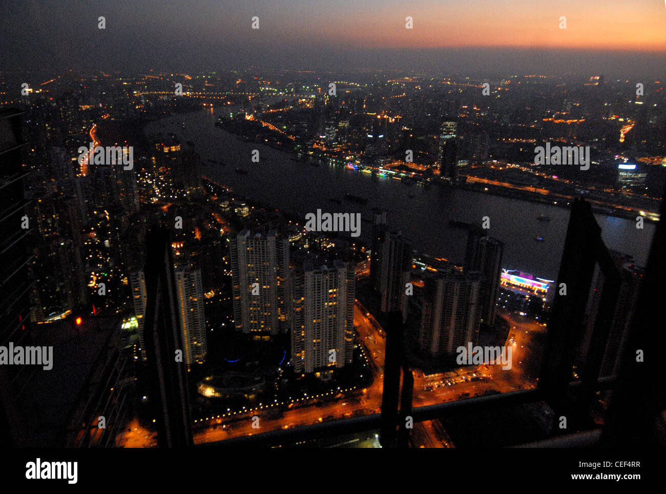 Hhanghai fiume Huangpu dalla torre Jinmao Foto Stock