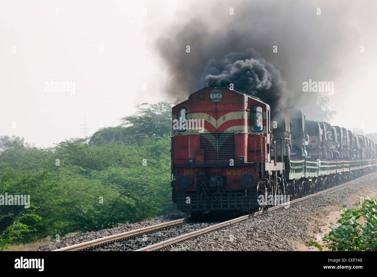 Treno sul binario ferroviario, il Rajasthan, India Foto Stock