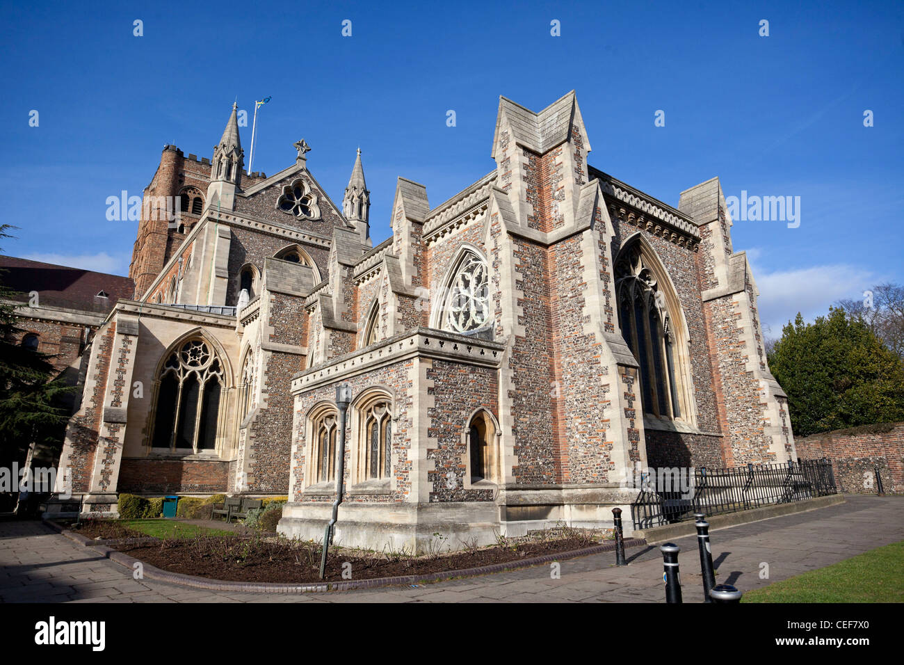 La cattedrale e la chiesa abbaziale di St Alban, Hertfordshire, Inghilterra, Regno Unito Foto Stock