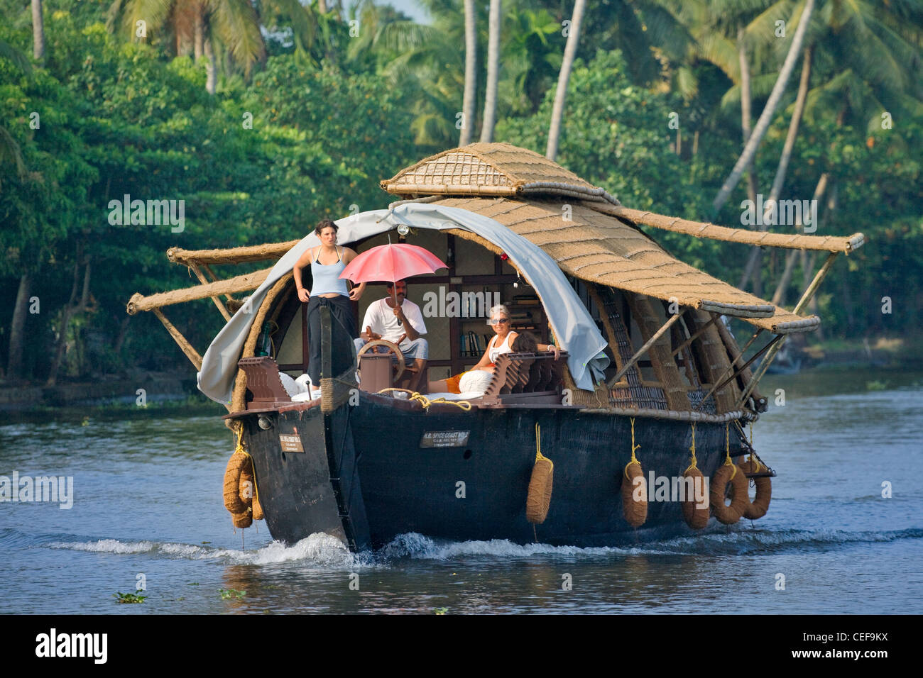 Houseboat sulle lagune del Kerala, India Foto Stock