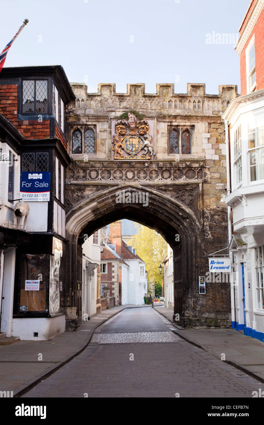 La porta nord alla cattedrale vicino, Salisbury, Wiltshire. Foto Stock