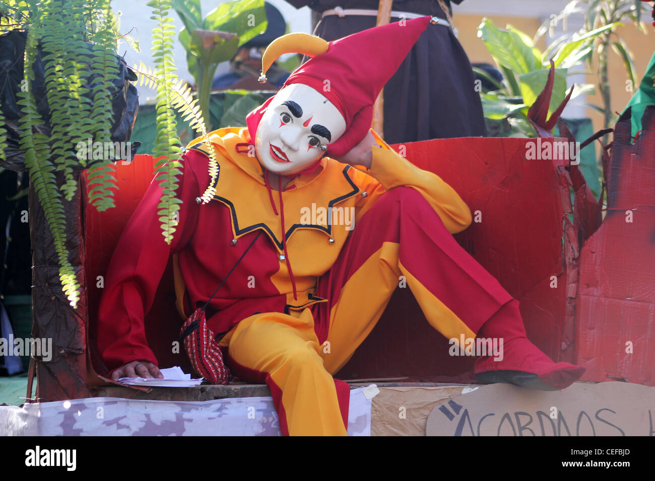 Joker Costume da festa dell Immacolata Concezione, Ciudad Vieja, Guatemala Foto Stock