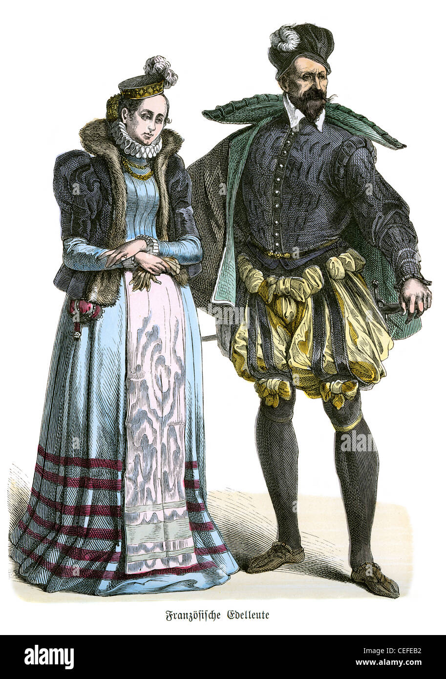 Un nobile francese l uomo e la donna nella moda del tardo XVI secolo Foto Stock