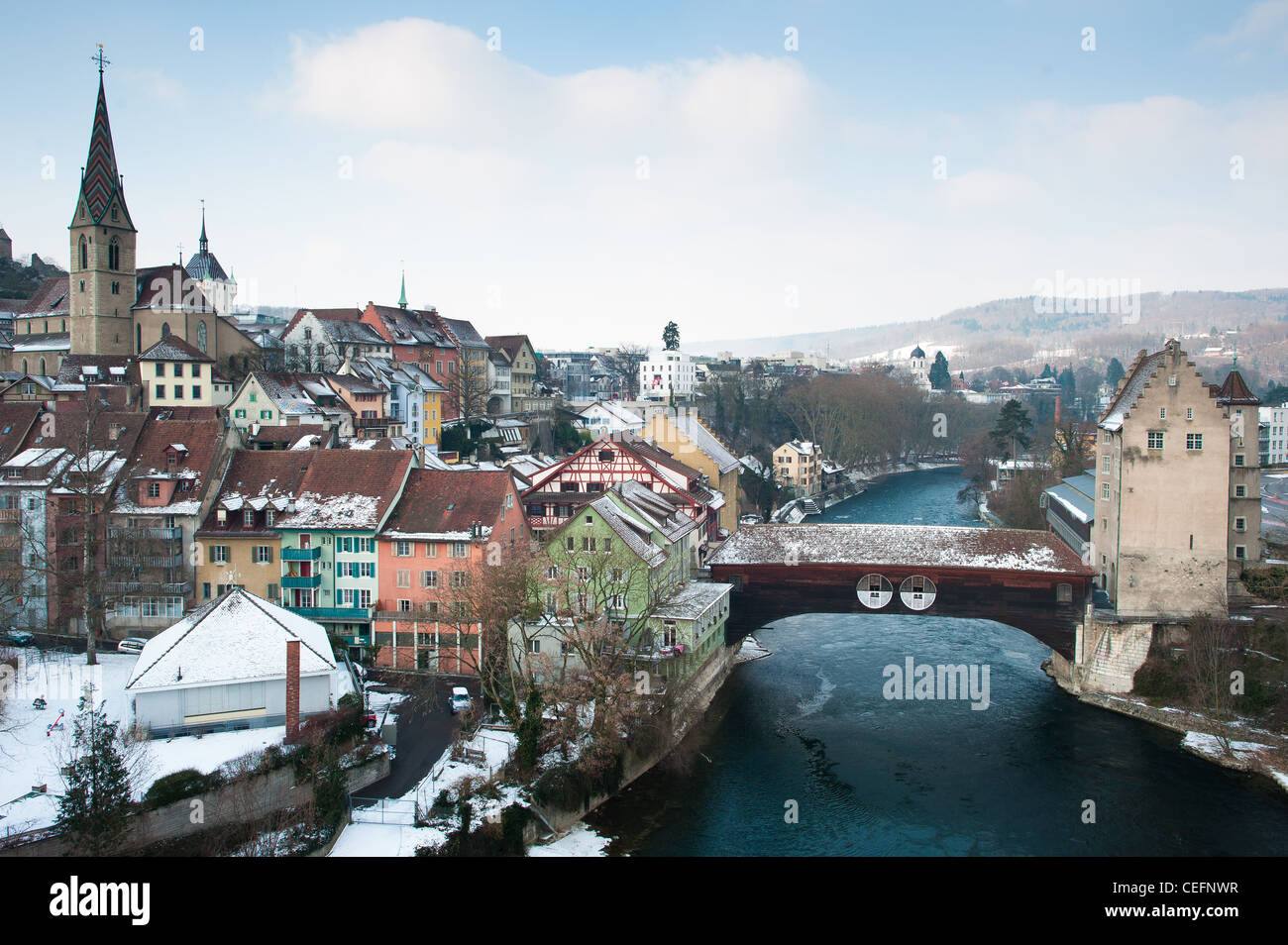 Vista panoramica della città vecchia Baden in inverno, Baden, Svizzera, 2012 Foto Stock