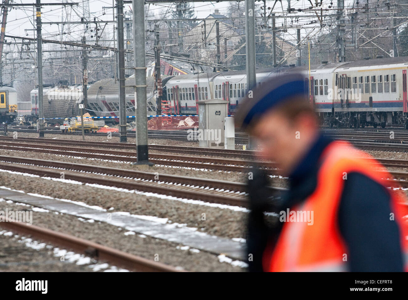 Incidente ferroviario e la polizia belga Foto Stock