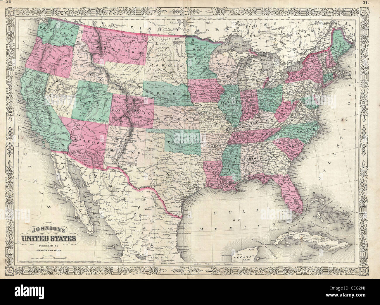 1866 Johnson mappa degli Stati Uniti Foto Stock