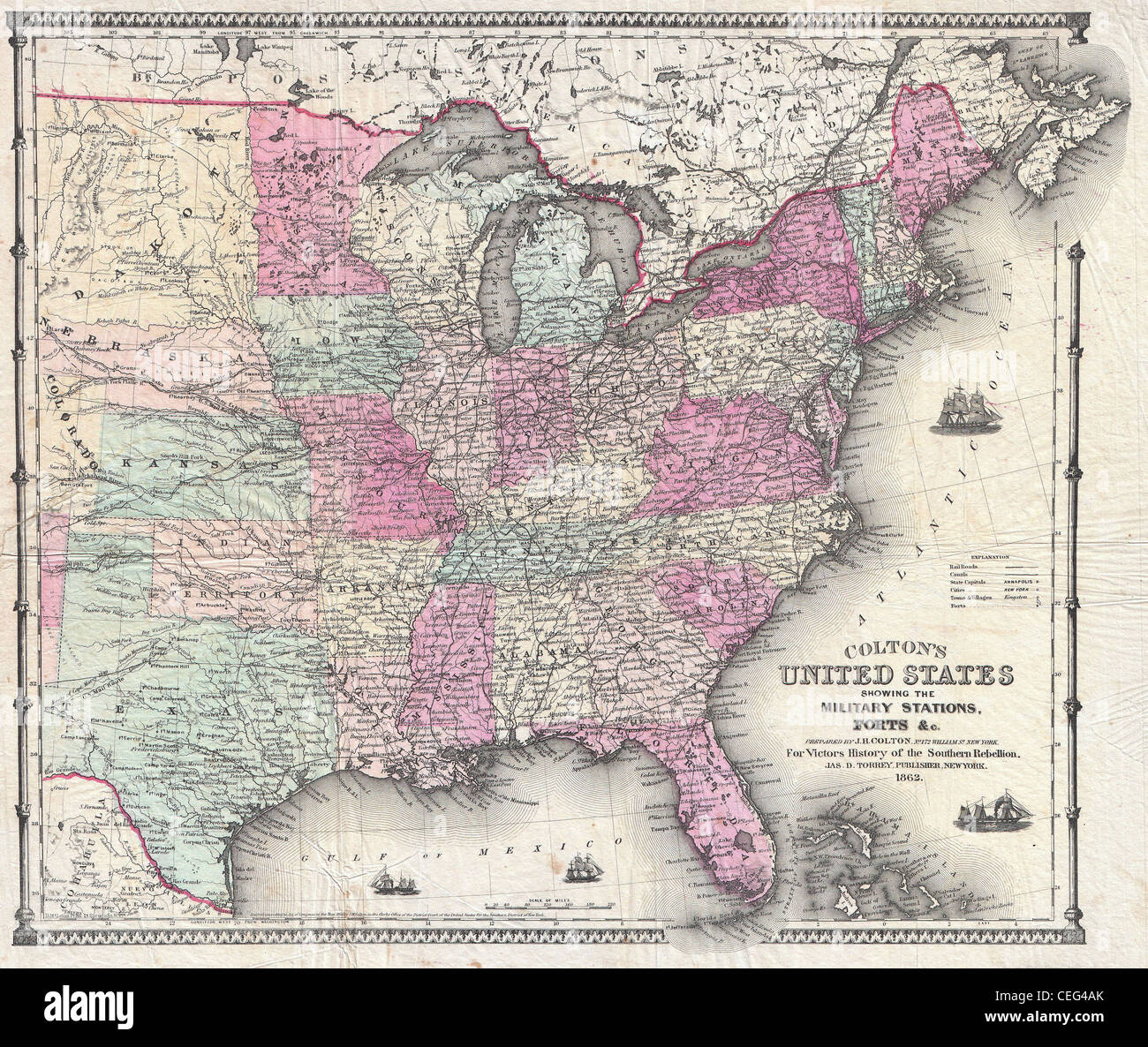 1862 Colton Pocket mappa degli Stati Uniti ( Guerra civile ) Foto Stock