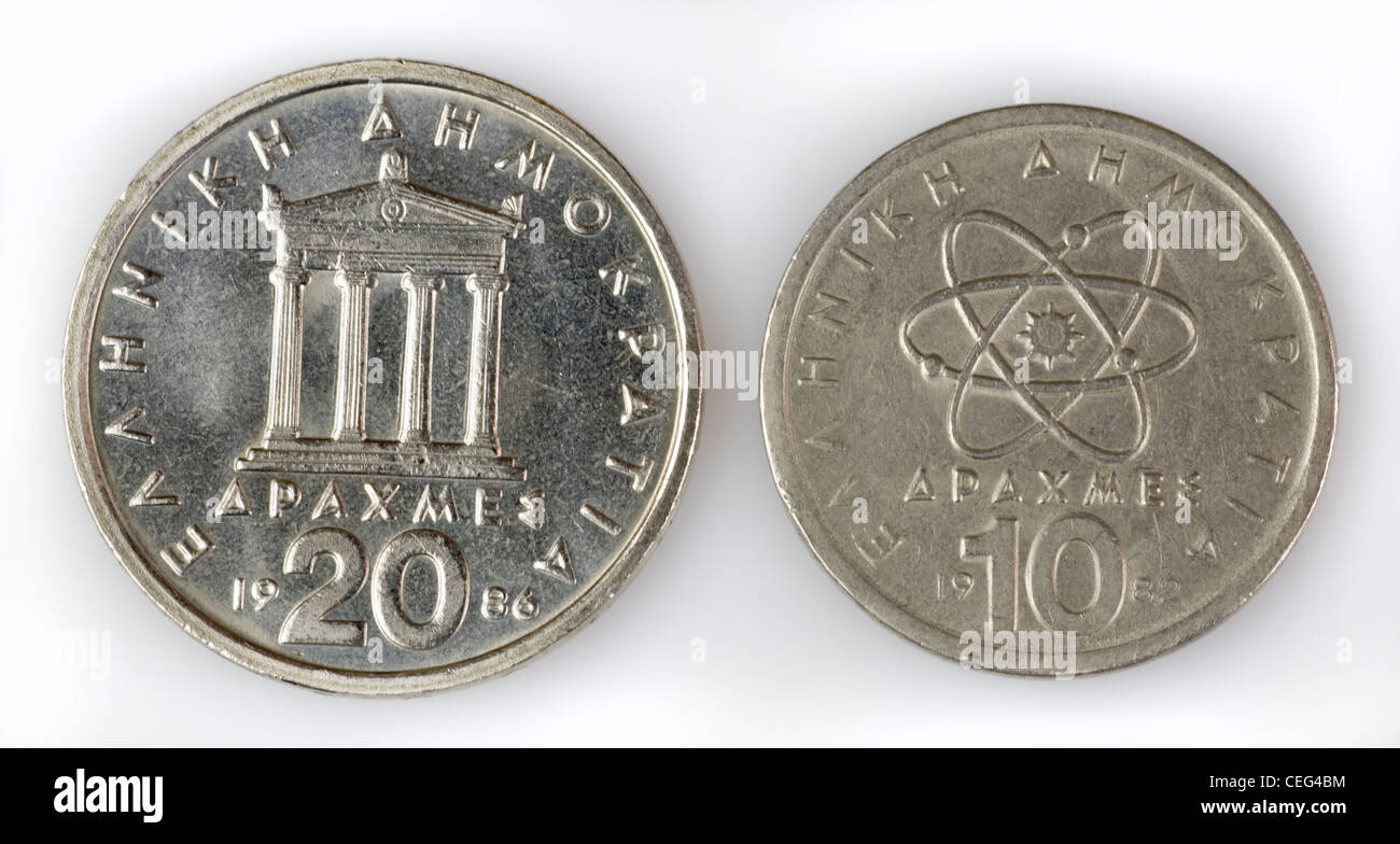 Dracma, ex greca delle monete in valuta Foto Stock