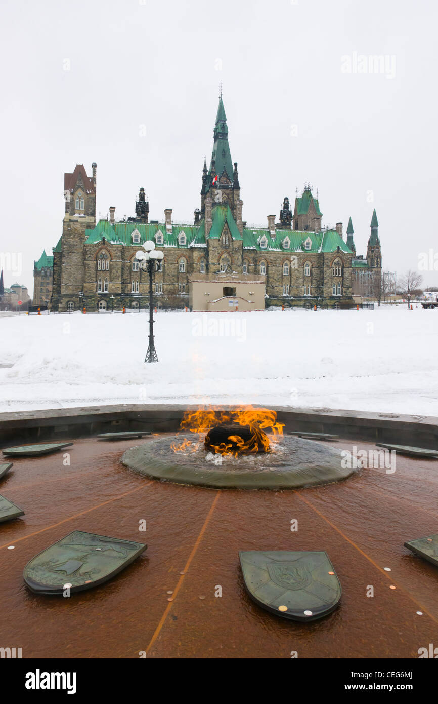Una buca per il fuoco davanti al Parlamento, Ottawa, Canada Foto Stock