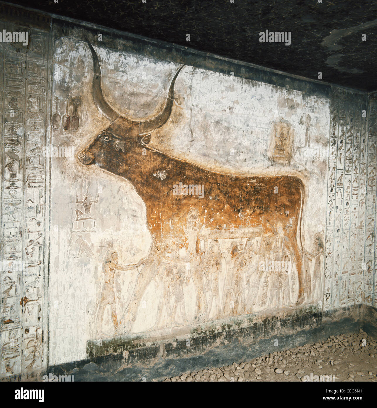 Dipinto della tomba nel tempio di Seti I Abydos, Antico Egitto, Nord Africa Foto Stock