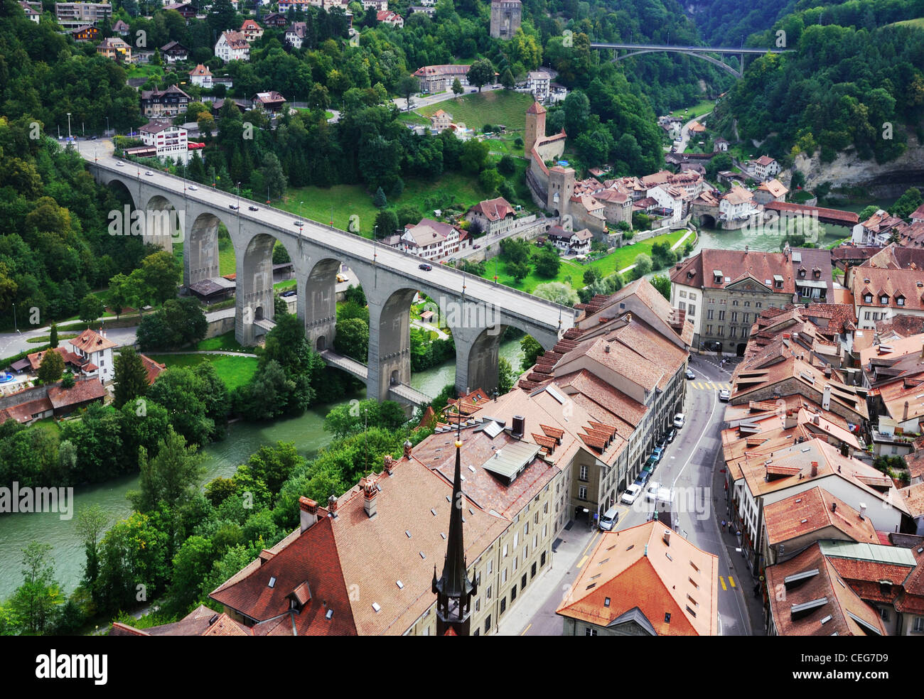 Vista di Friburgo dall'alto. Foto Stock