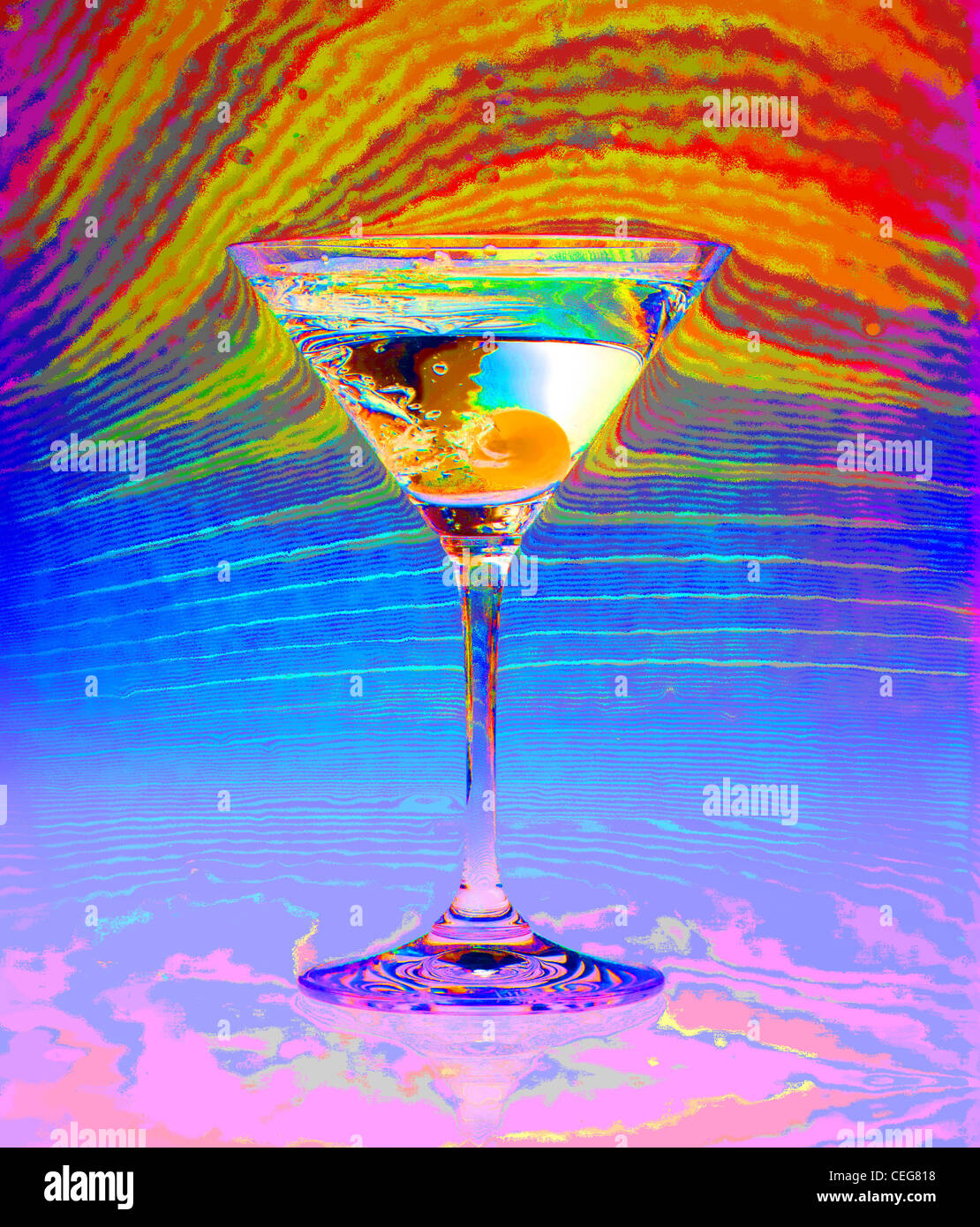 Martini ancora in vita con colori psichedelici Foto Stock