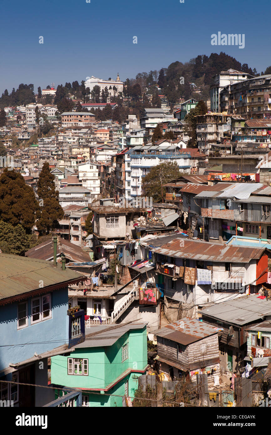 India Bengala Occidentale, Darjeeling centro città skyline verso North Point Foto Stock