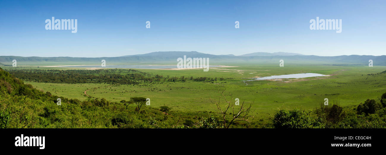 Cratere di Ngorongoro vista panoramica dalla strada in salita in Tanzania Foto Stock