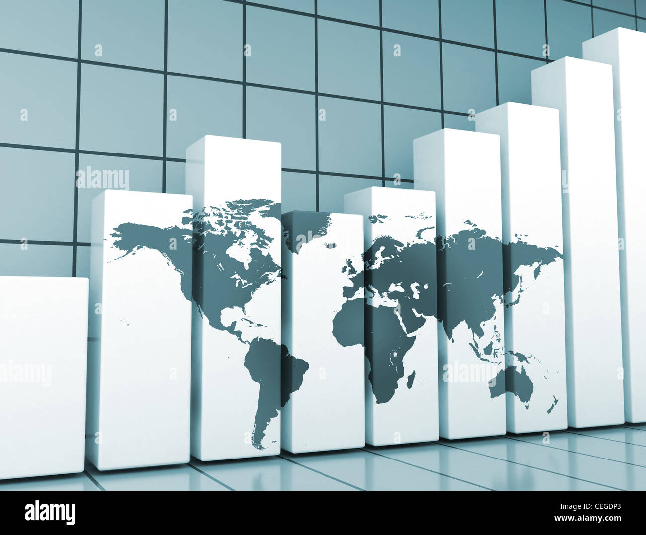 Grafico con una mappa del mondo economia globale Foto Stock