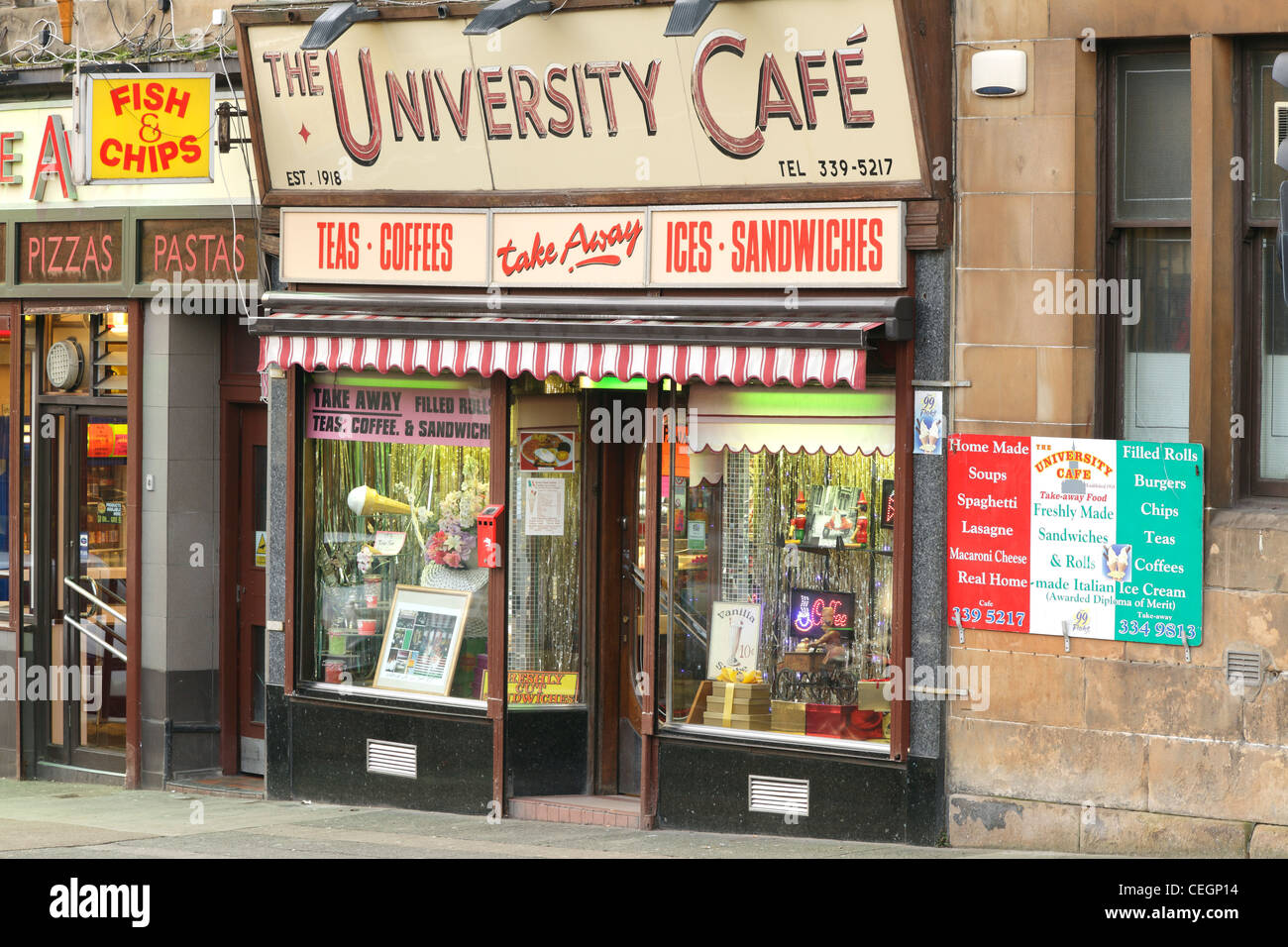 L'Università Cafe su Byres Road nel West End di Glasgow, Scotland, Regno Unito Foto Stock