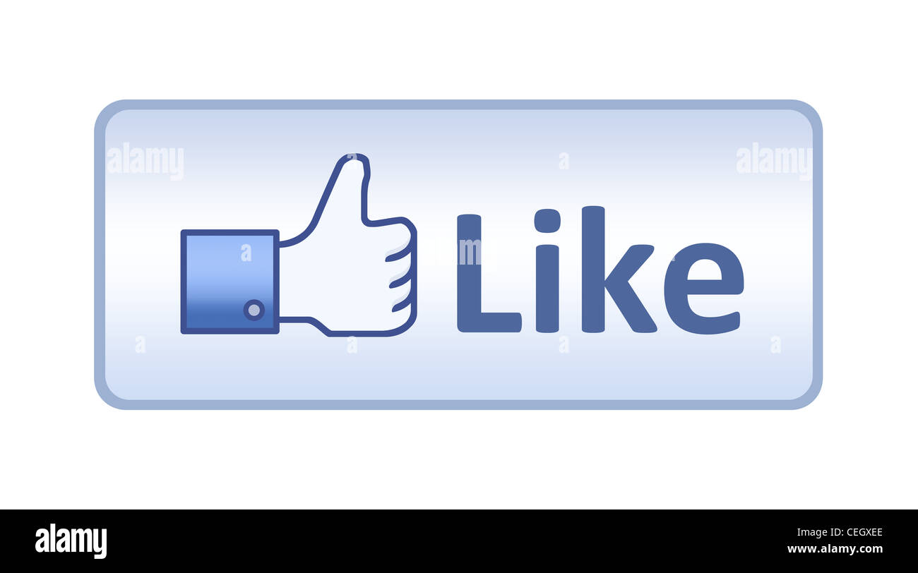 Pollice alzato la mano con come testo sul pulsante. Isolato su bianco. Foto Stock