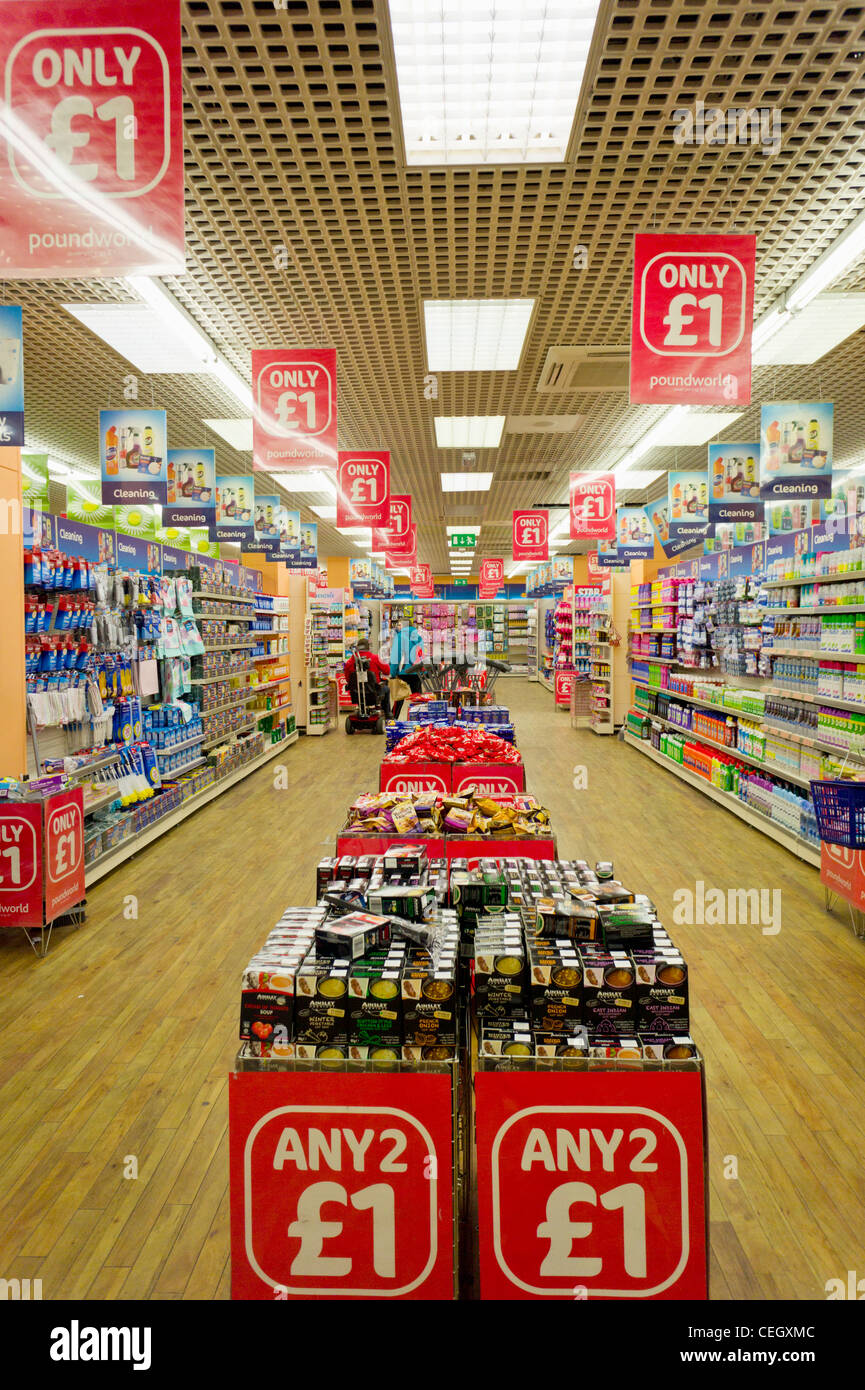 Simboli di cancelletto in Poundworld store shop interno Foto Stock