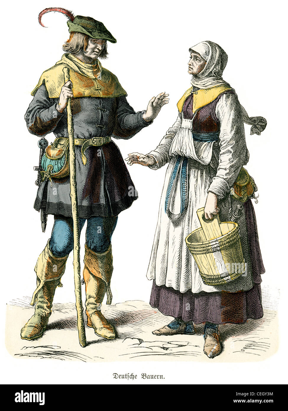 Un paio di contadini tedeschi del XVI secolo in abito tradizionale Foto Stock