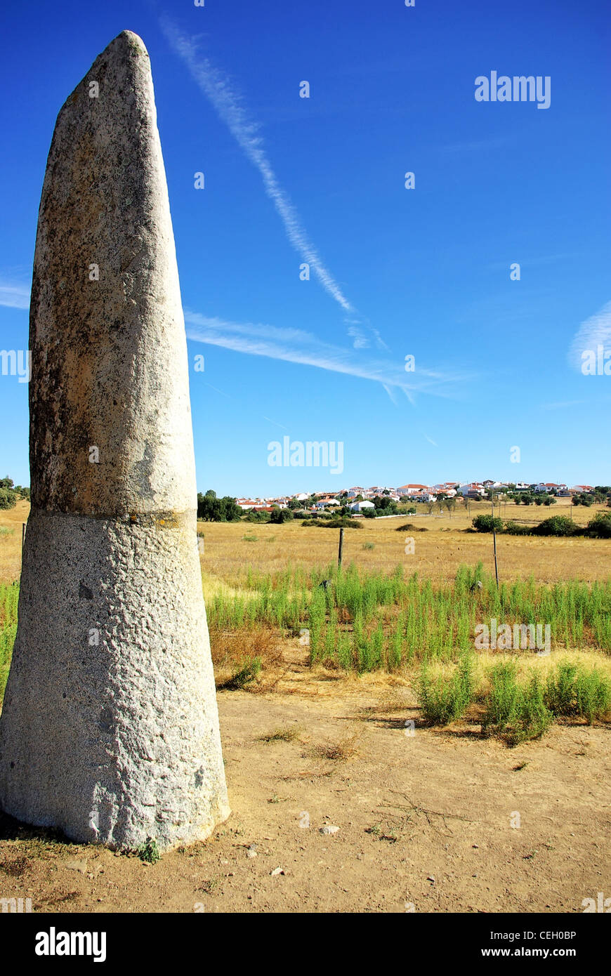 Il monumento megalitico, menir di Bulhoa, Monsaraz Foto Stock