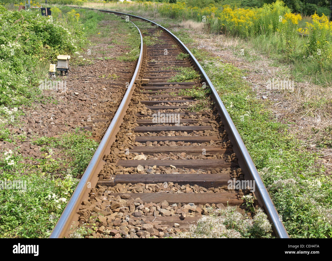 Dettaglio della linea ferroviaria i binari della ferrovia per i treni Foto Stock