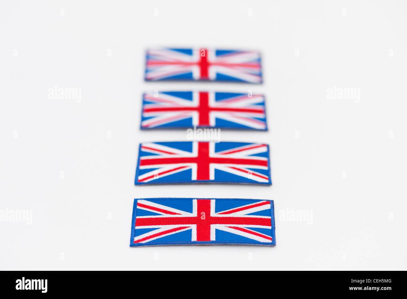 Union Jack flag patch ricamato pattern su sfondo bianco Foto Stock