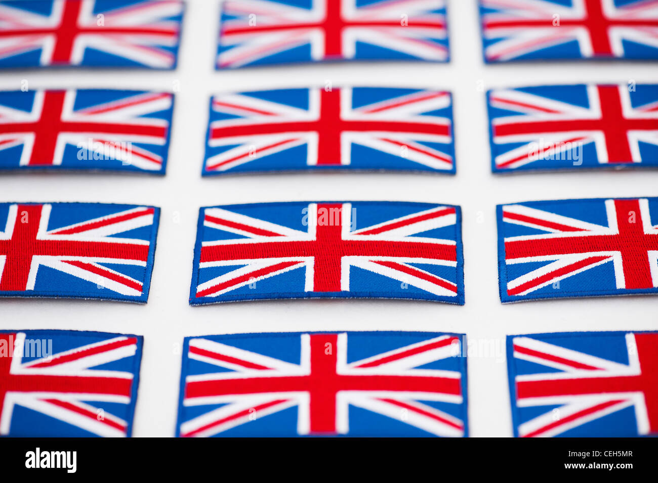 Union Jack flag patch ricamato pattern su sfondo bianco Foto Stock
