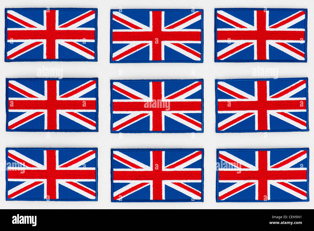 Union Jack flag patch ricamato pattern su sfondo bianco Foto Stock