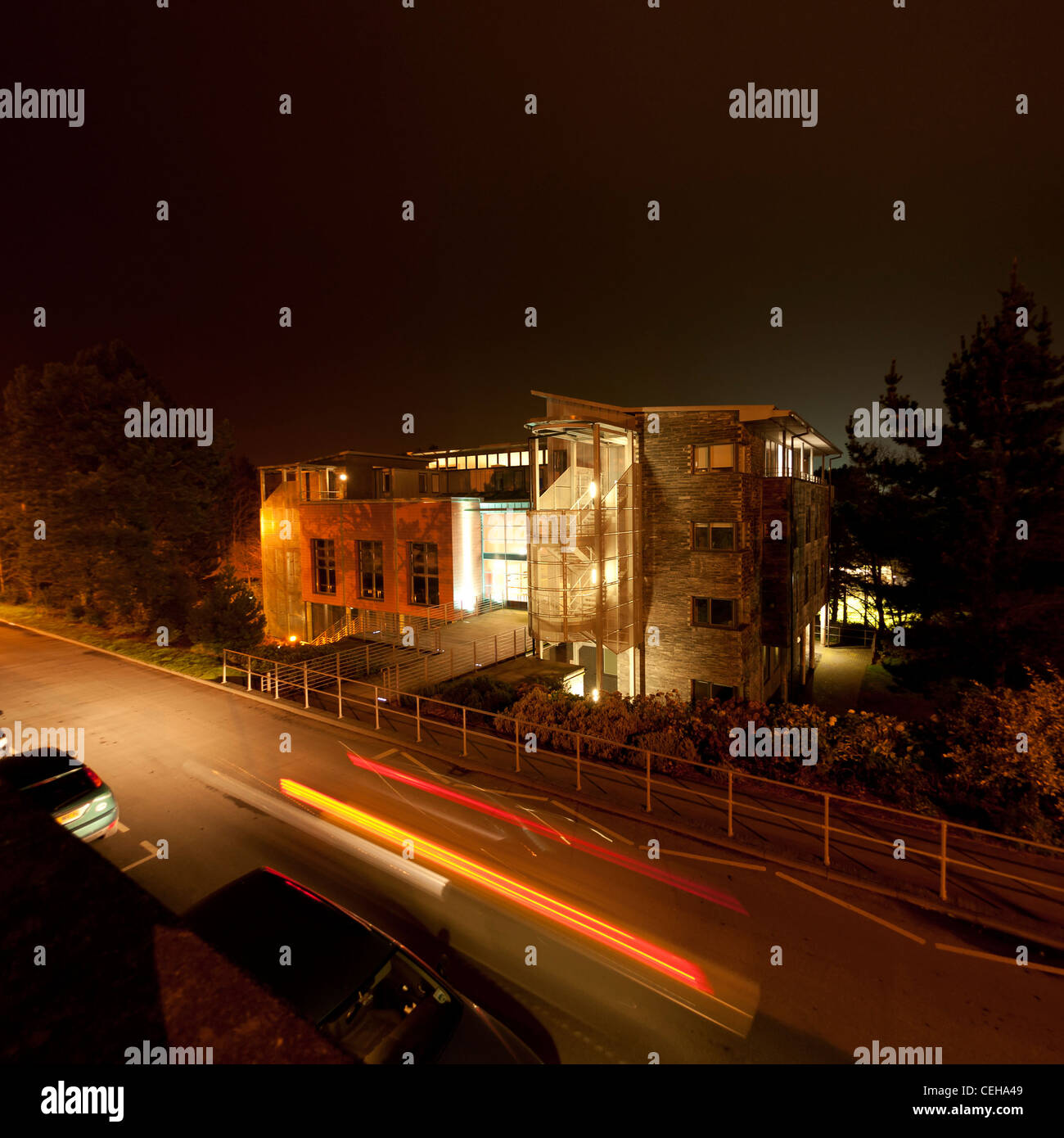 Politica internazionale dipartimento, esterno, notte, Aberystwyth University Wales UK Foto Stock