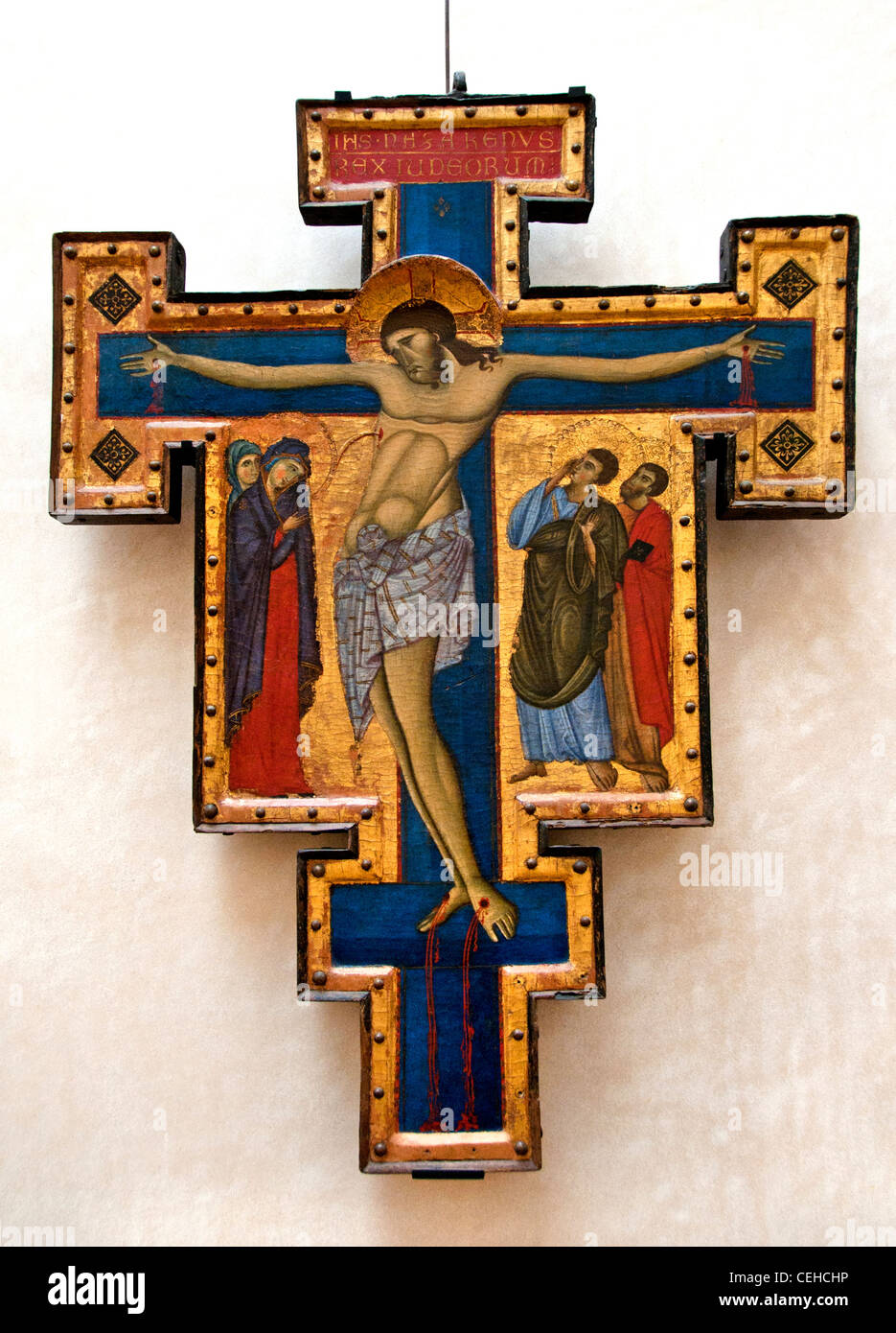 Maestro di San Francesco Assisi 1265 Croce del XIII secolo Gesù Cristo Eglise Maria degli Angli Italia. Foto Stock