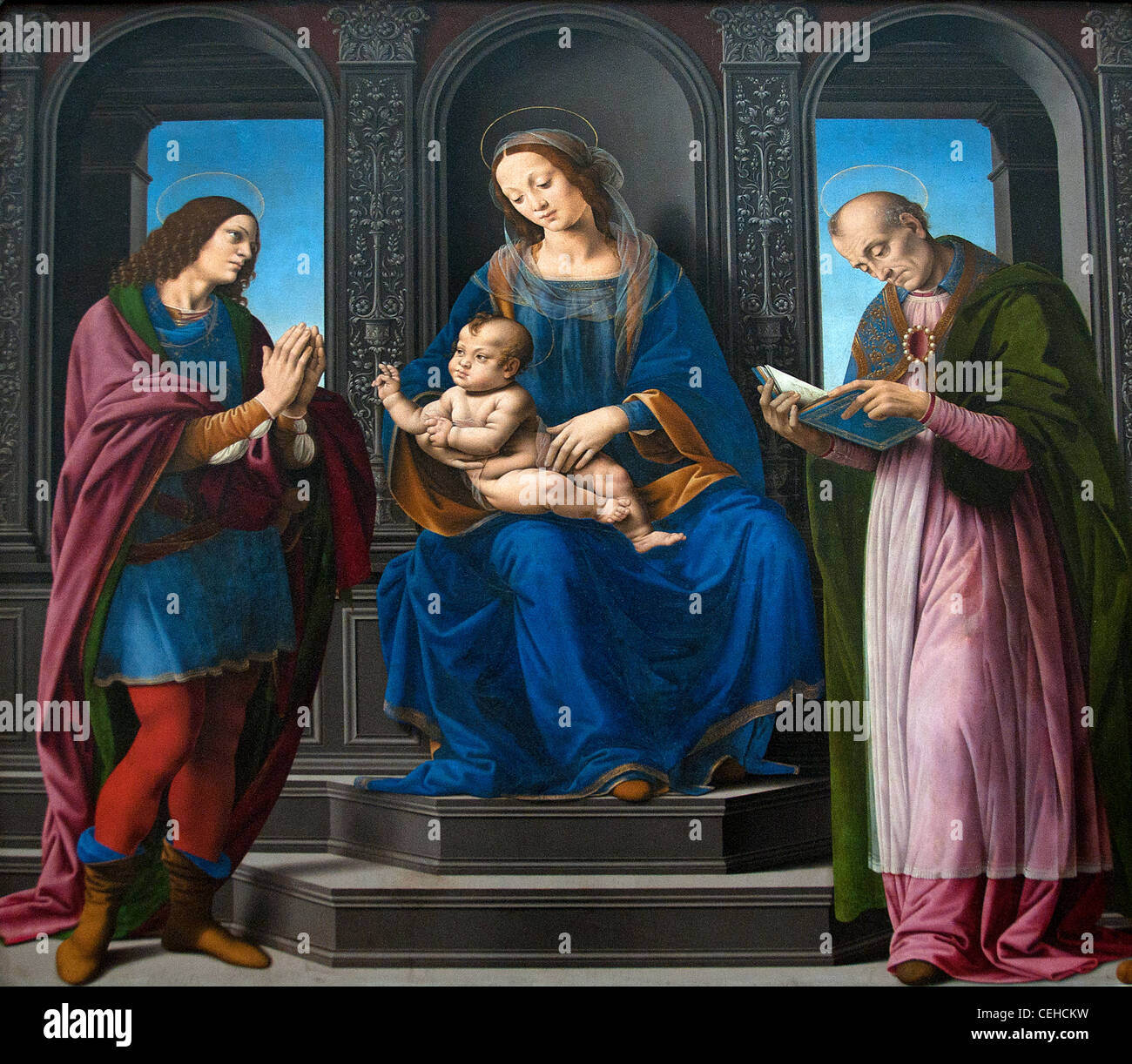 La Vergine e il Bambino tra San Giuliano e Nicola di Myra 1494 da Lorenzo di Credi Italia Italiano Foto Stock