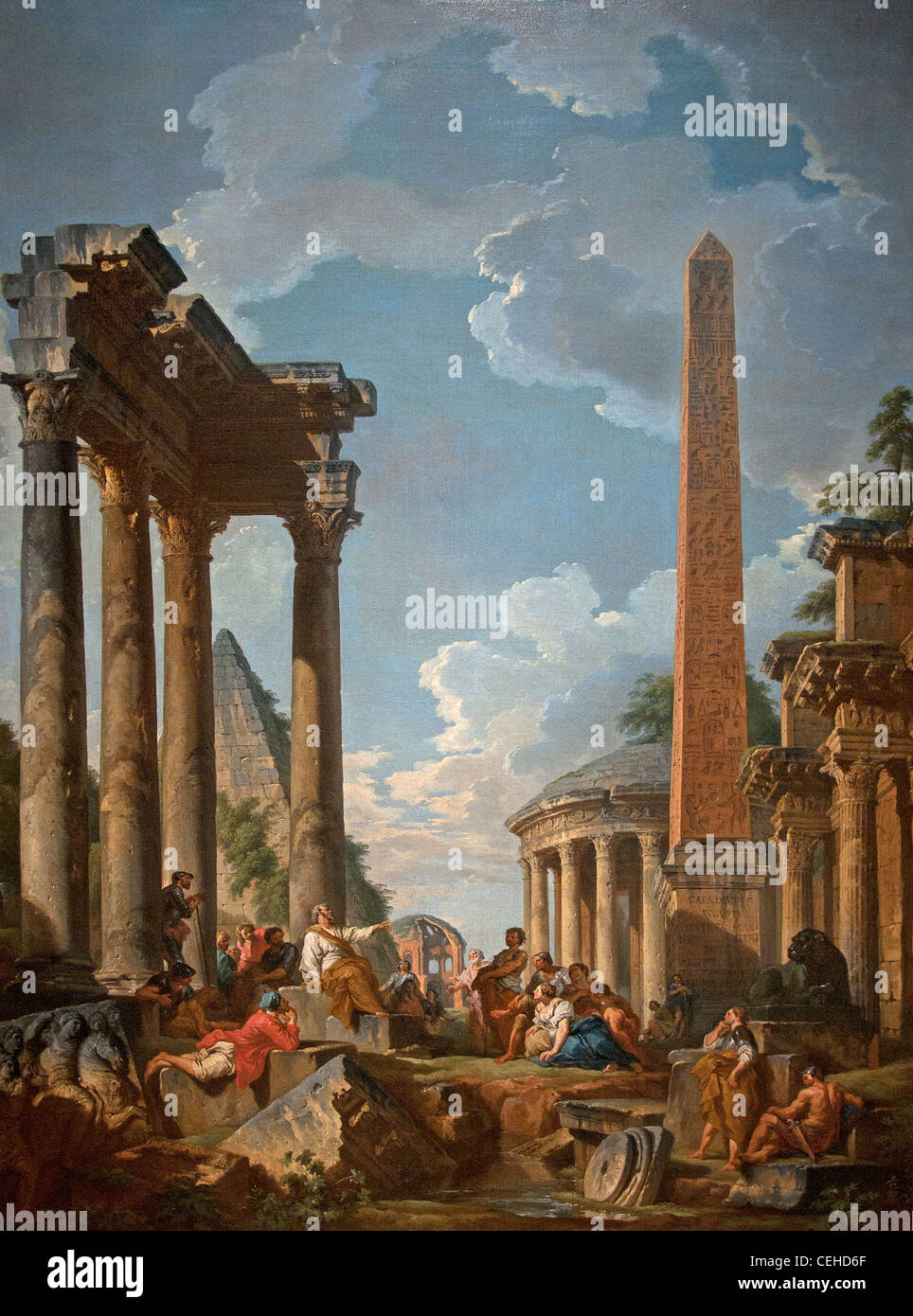 Caprice architectural avec prédicateur dans des ruines romaines 745 Pannini Giovanni Paolo predicatore rovine Romane Foto Stock