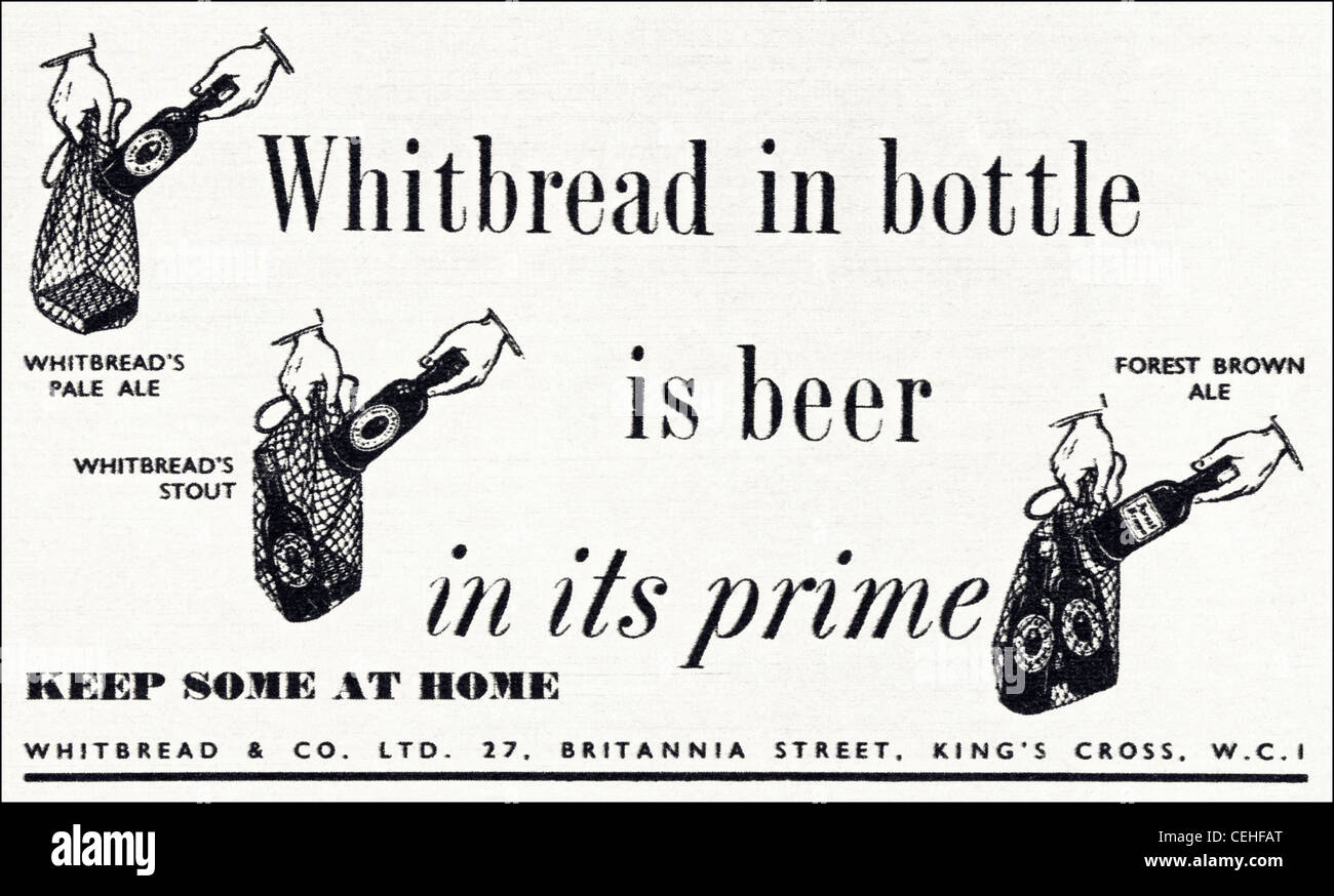 Annuncio originale negli anni Quaranta era pubblicità su riviste Whitbread può portare a casa le bottiglie di birra Foto Stock
