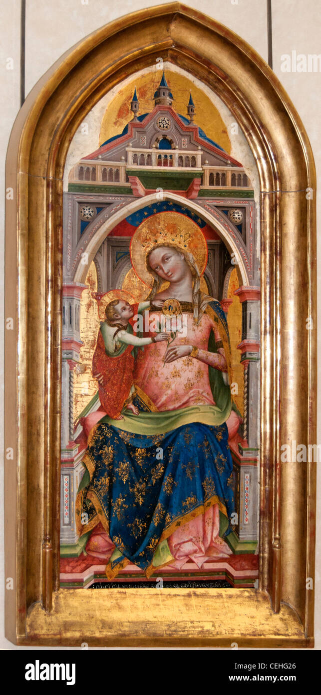 Lorenzo Veneziano la Vergine e il bambino ha una rosa 1370 pittura Maria Cristo museum Foto Stock