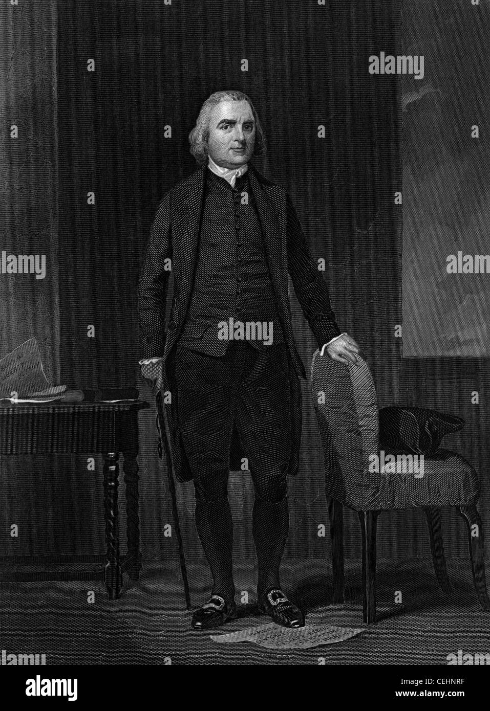Ritratto d'epoca dello statista americano Samuel Adams (1722 - 1803). Foto Stock