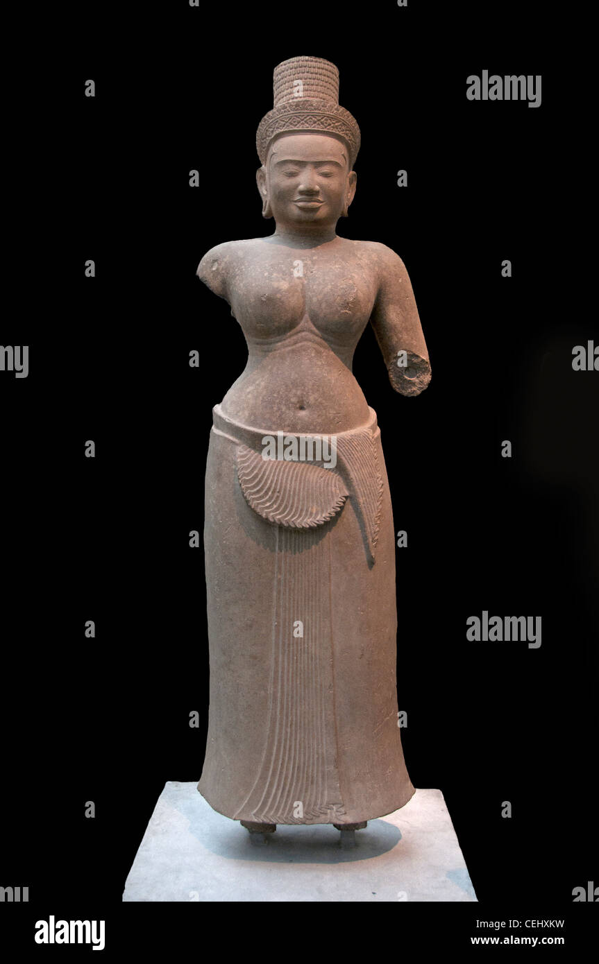 Divinità femminile Cambogia - Roluos Bakong distretto di Siem Reap Preah Ko secolo in stile 9 Foto Stock