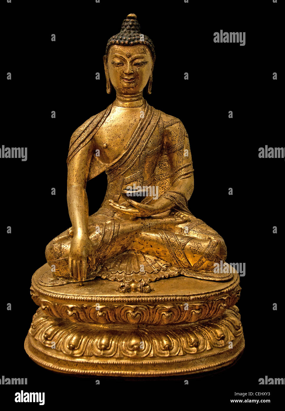 Il Buddha Sakyamuni 15 - 16 secolo il Tibet tibetana in rame dorato Foto Stock