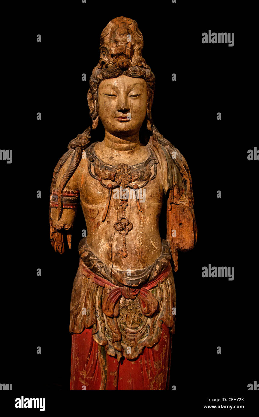 Bodhisattva Avalokitesvara Cina in legno policromo cinque dinastie periodo 907-960 cinese di annunci Foto Stock