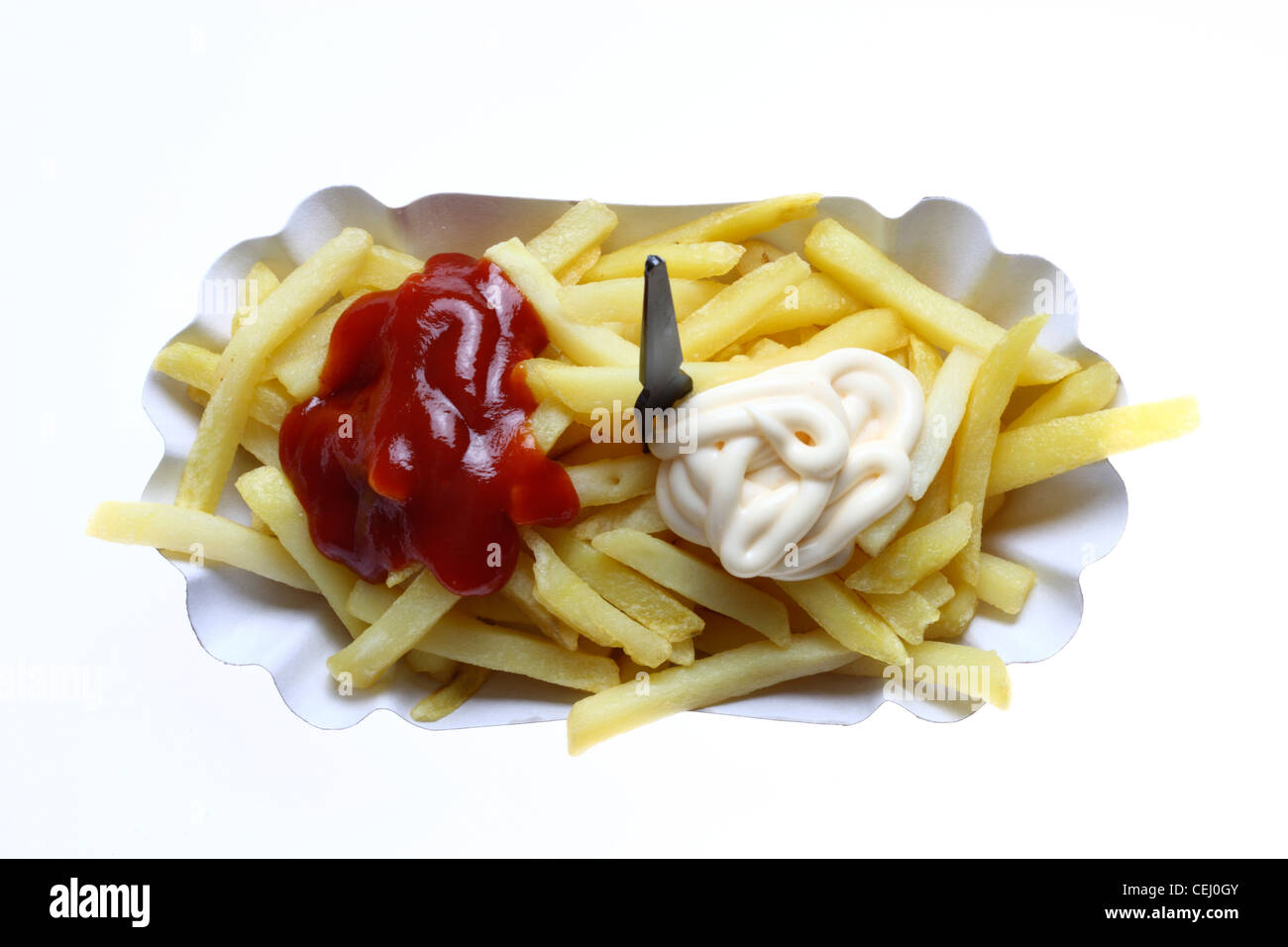 Nutrizione, fast food. Le patatine fritte. Foto Stock