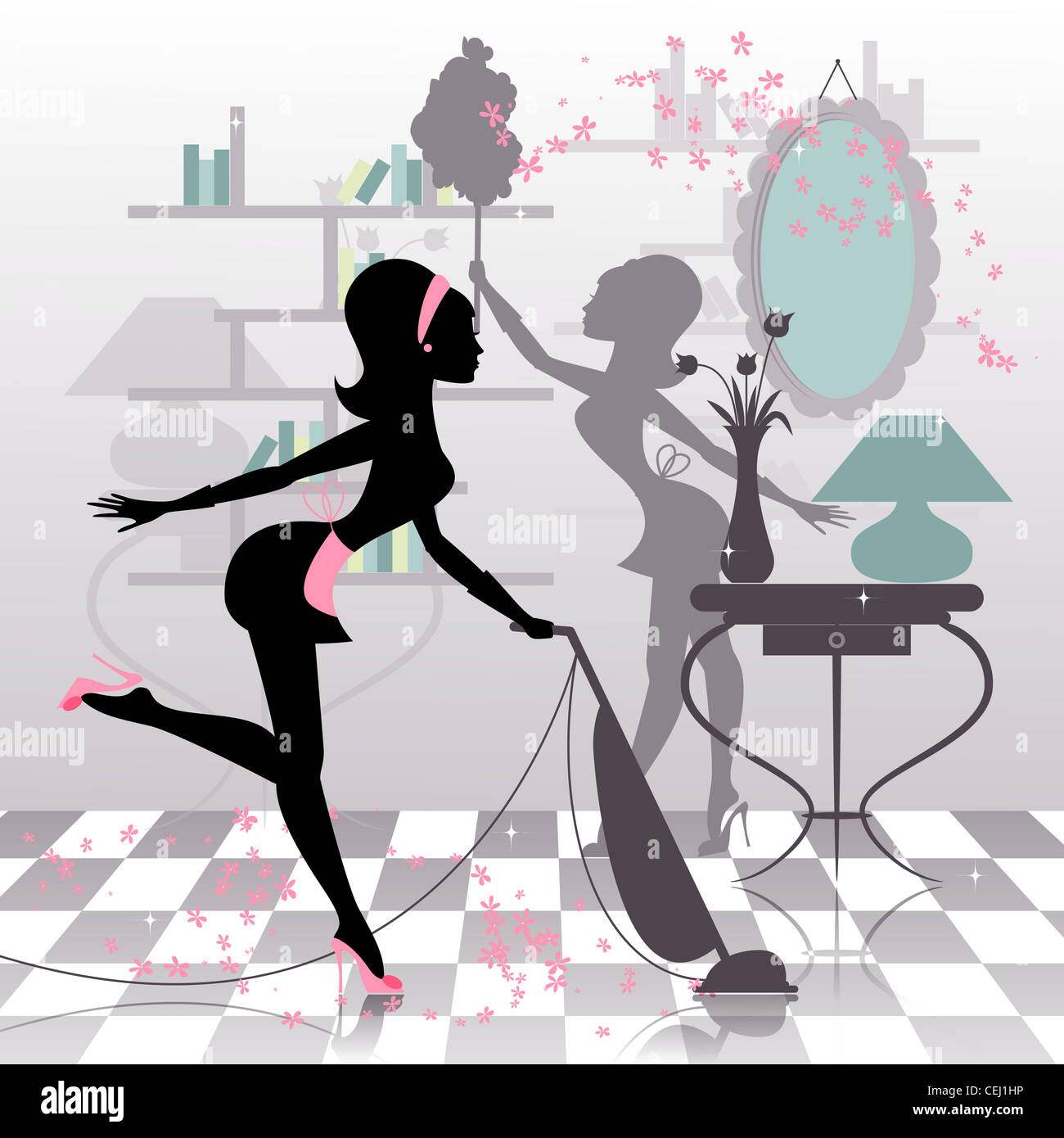 Casalinga Sexy silhouette a fare le pulizie di primavera Foto stock - Alamy