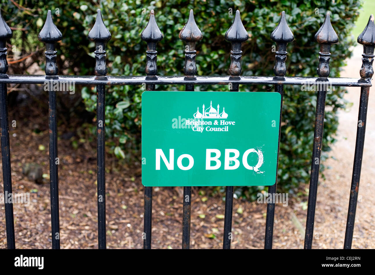 Nessun segno di BBQ, Brunswick Square, Hove, East Sussex, Regno Unito Foto Stock