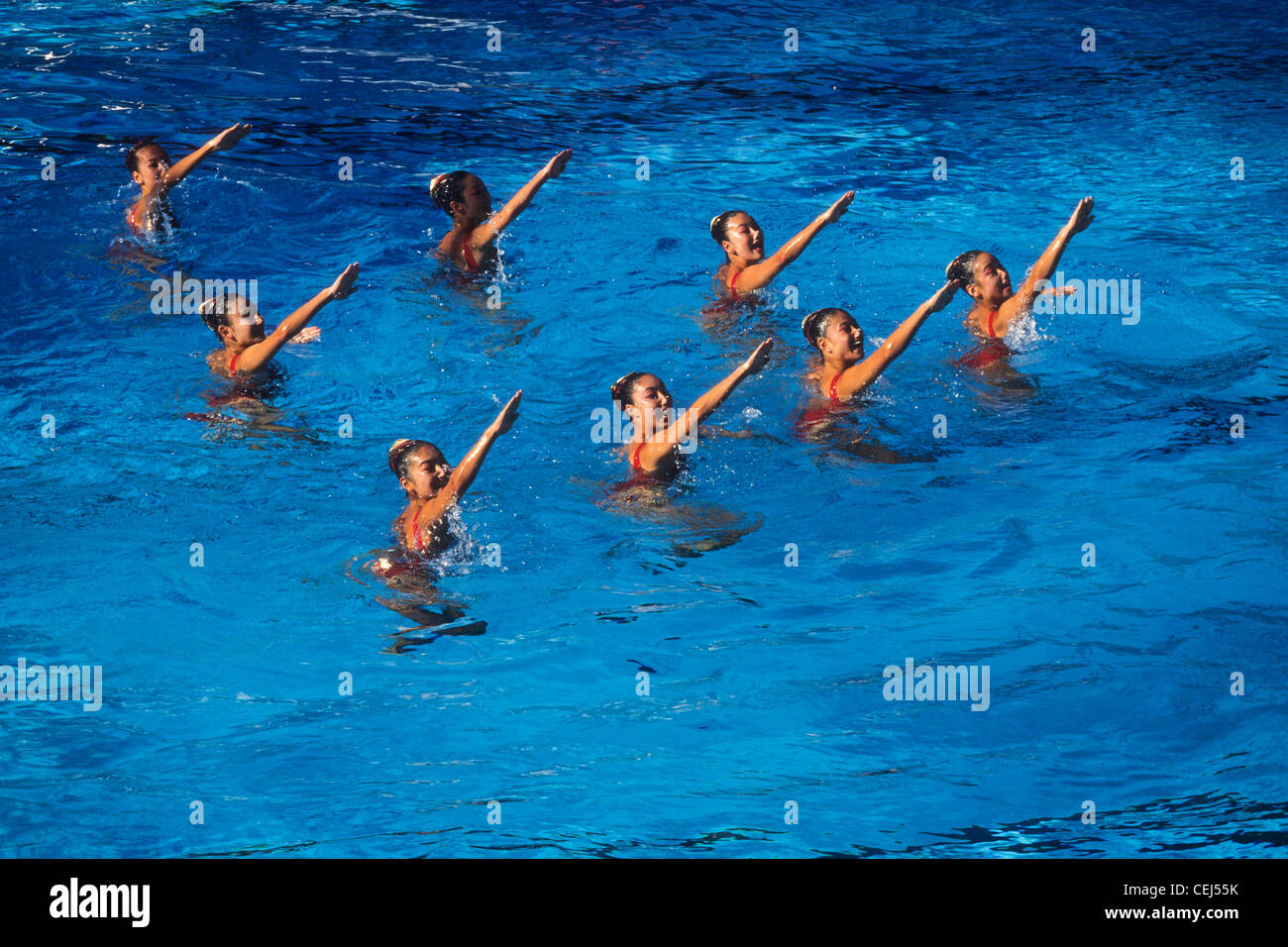 Il team giapponese nel nuoto sincronizzato la concorrenza al Mondiale 1994 Campionati acquatiche. Foto Stock