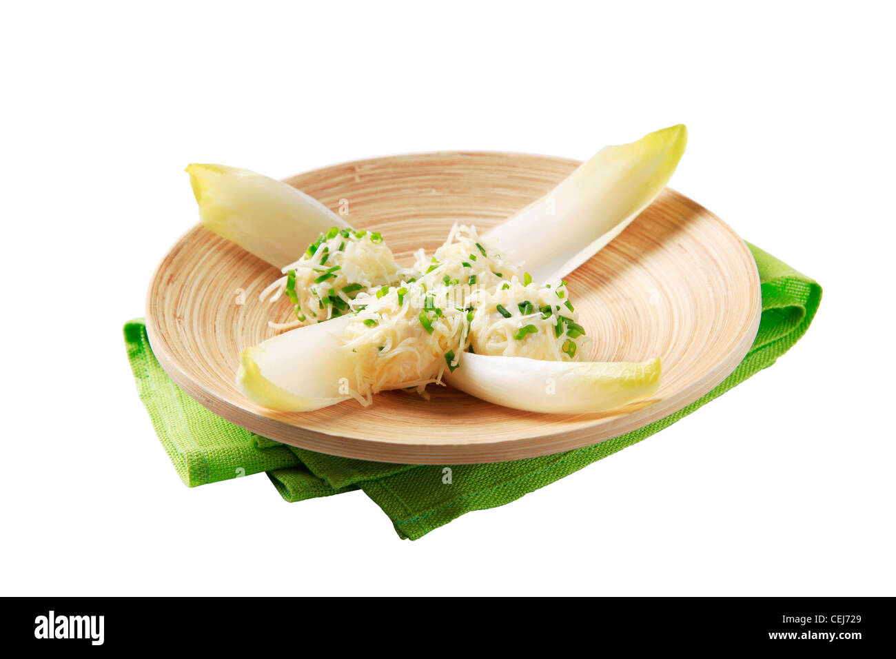 Finger food - palline di formaggio e foglie di insalata riccia Foto Stock