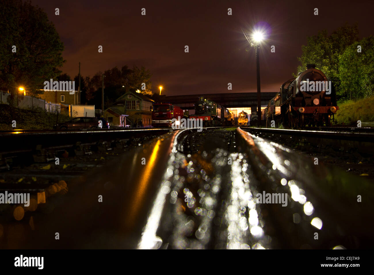 Angolo basso Loughborough locomotiva capannone motore, Great Central Railway, Autunno Gala vapore 2011 Foto Stock