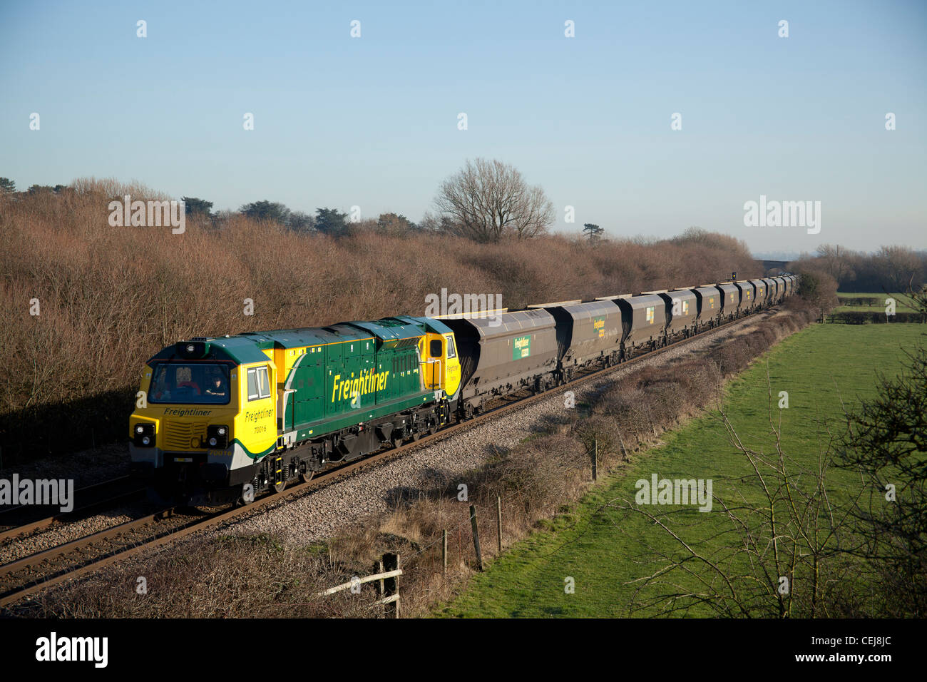 Freightliner classe 70 tiene 4Z68 11.50 Ratcliffe Power Station a Crewe Hall Basford vuoto treno del carbone Foto Stock