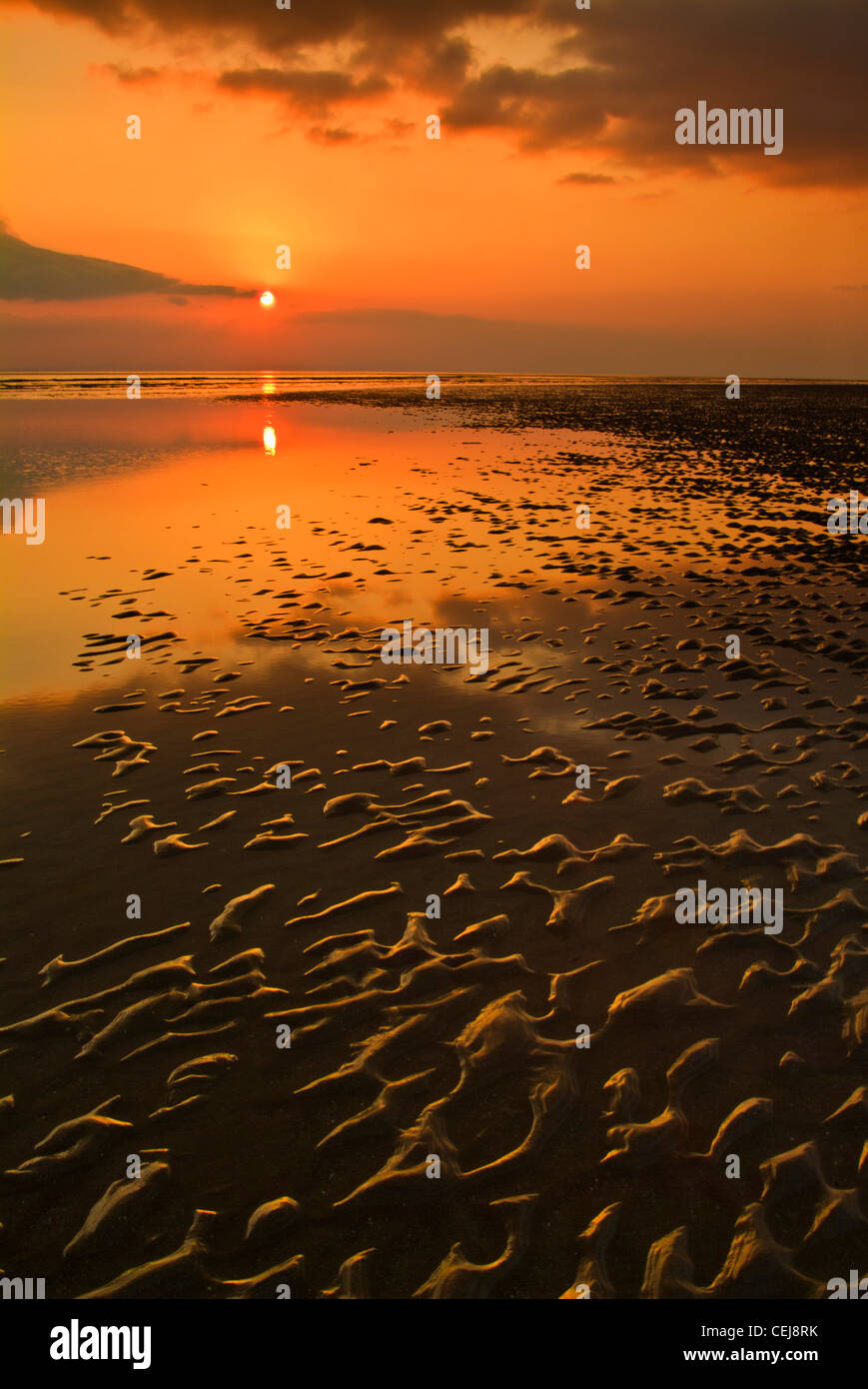 Tramonto su tal y bont spiaggia vicino Harlech Gwynedd costa Galles del Nord UK GB Europe Foto Stock