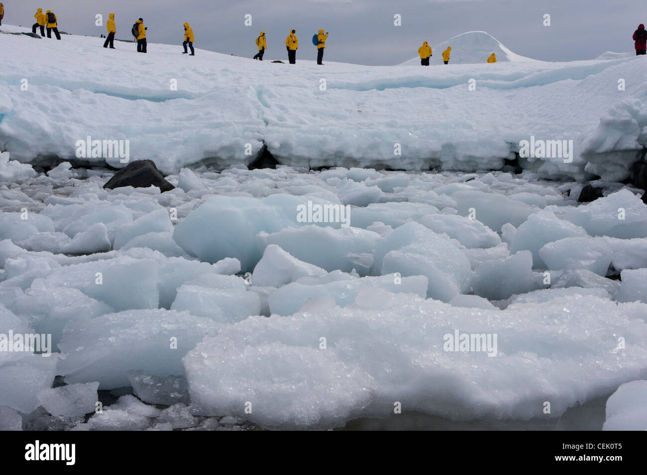Persone che camminano in Antartide Foto Stock
