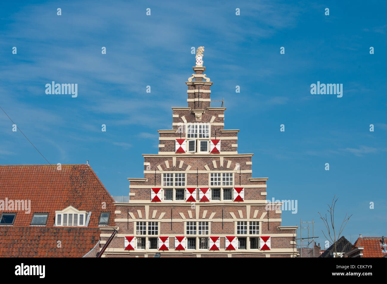 Facciata di una casa monumentale in Leiden, Paesi Bassi Foto Stock